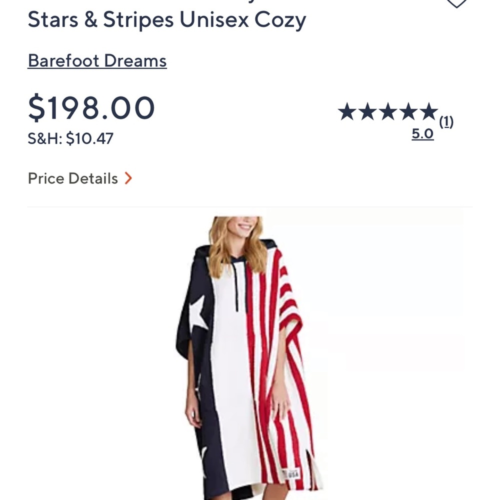 Barefoot Dreams Stars and Stripes Hooded Poncho - Picture 2 of 2